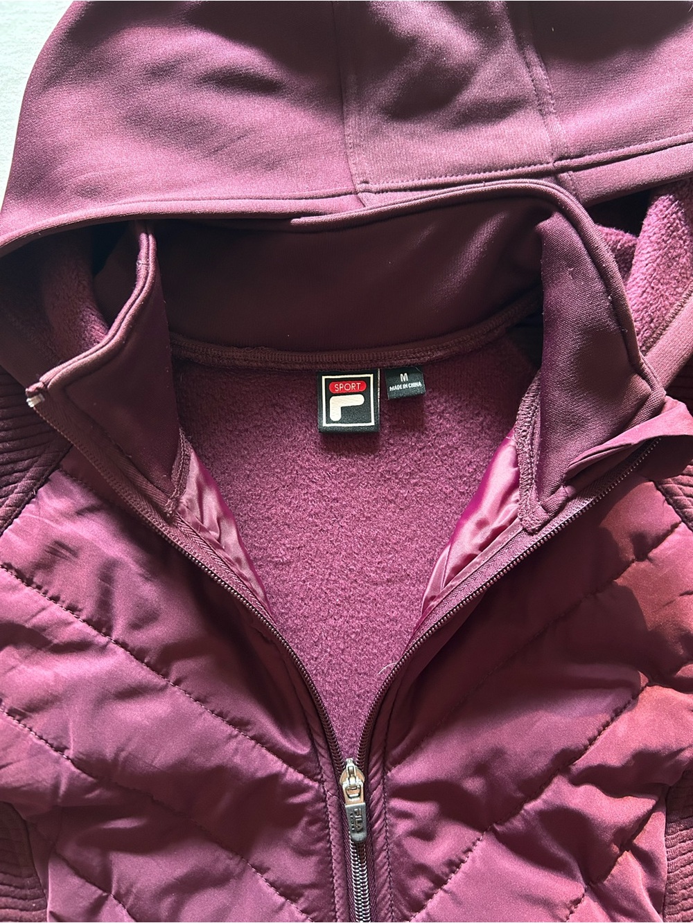 Fila Sport Quilted Hooded Jacket in Dark Purple/Eggplant Size Medium - Picture 2 of 9